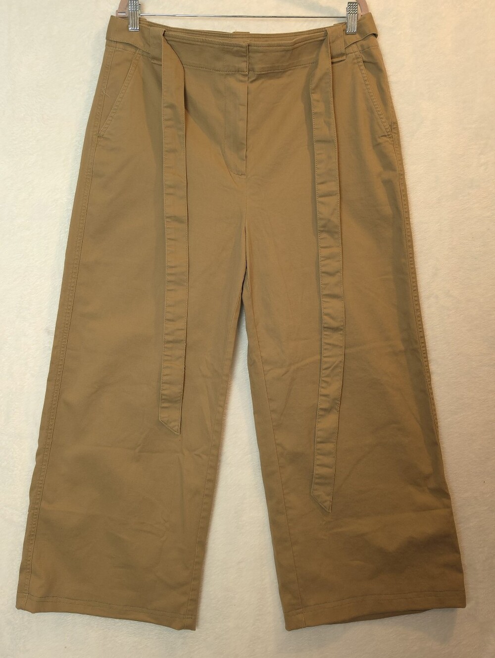 NWT J.Crew Tie-Waist Wide-Leg Chino Pants Camel Khaki Tan Size 14